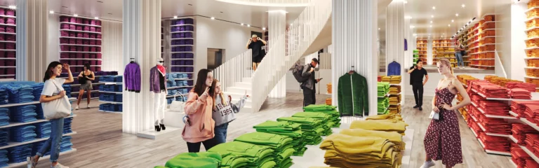 Image: Rendered clothing shop with various 3DPEOPLE.