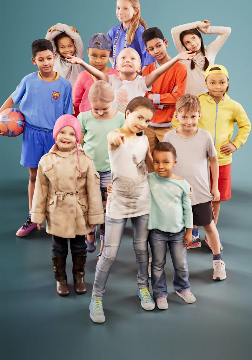 Image: Group of rendered 3DPEOPLE kids.